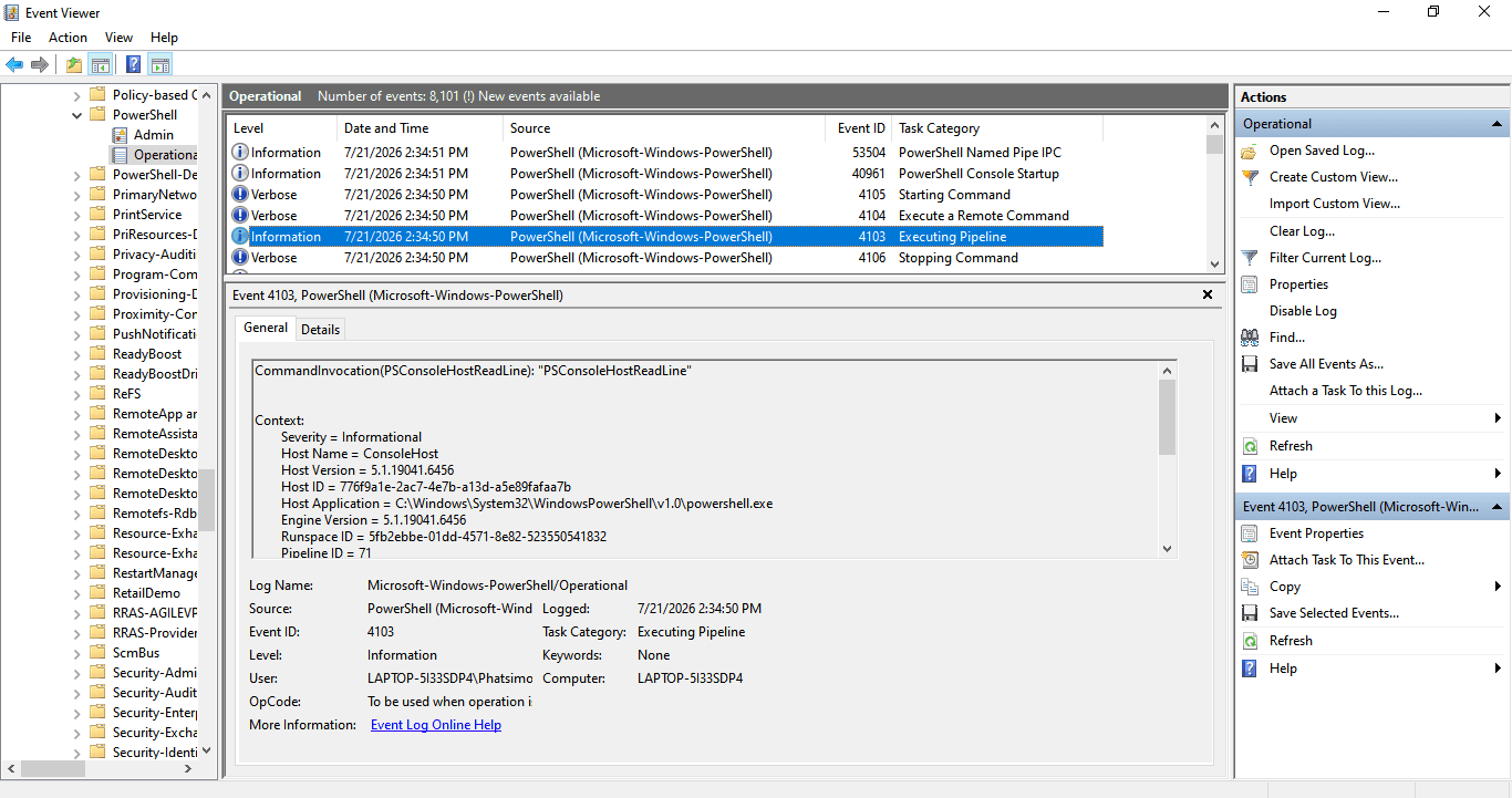 PowerShell Module Logging verification — Event ID 4103